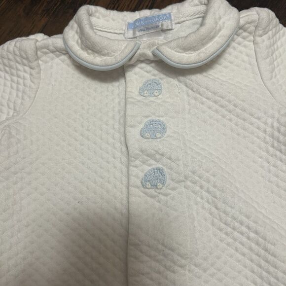 Janie And Jack Layette Quilted One Piece Baby Boy 6-9 M White Cars - Picture 2 of 7